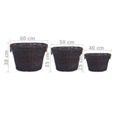 Dimensions Of VidaXL Dark Brown Willow 3 Piece Stackable Firewood Basket Set | SKU: 286986 | UPC: 8719883765334