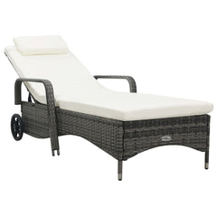 vidaXL Sun Lounger With Wheels Poly Rattan Grey | SKU: 48197 | Barcode: 8719883785950