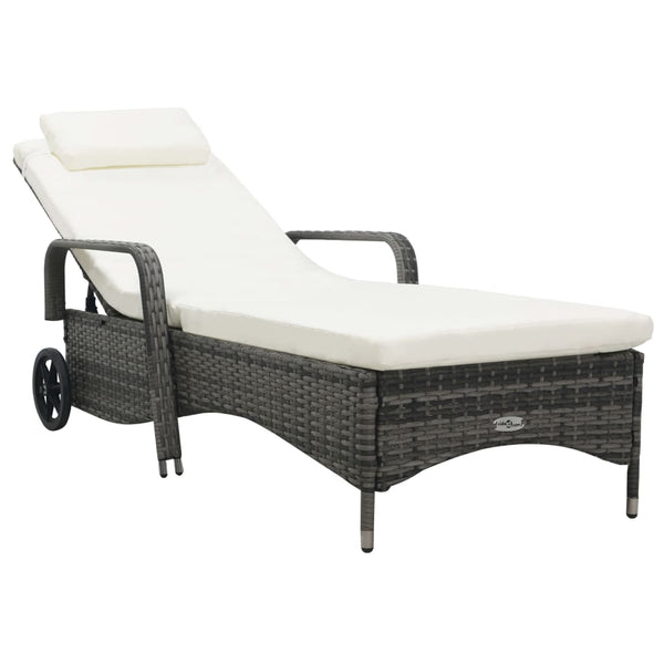 vidaXL Sun Lounger With Wheels Poly Rattan Grey | SKU: 48197 | Barcode: 8719883785950