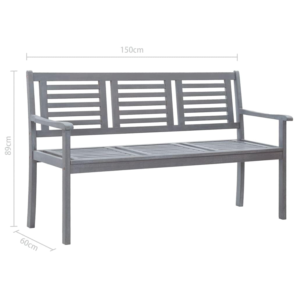 vidaXL 3-Seater Garden Bench 150 cm Grey Solid Eucalyptus Wood | SKU: 47295 | Barcode: 8719883811840