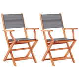 vidaXL Folding Garden x2 Chairs Grey Solid Eucalyptus Wood & Textilene | SKU: 48690 | Barcode: 8719883826615