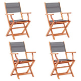 vidaXL Folding Garden x4 Chairs Grey Solid Eucalyptus Wood & Textilene | SKU: 48691 | Barcode: 8719883826622