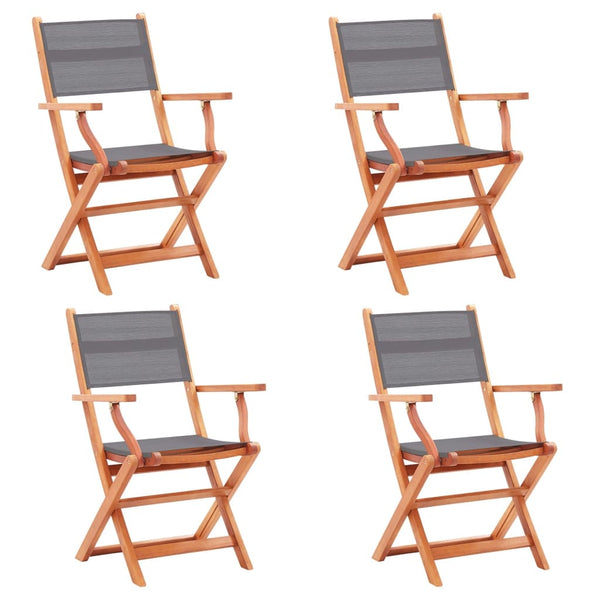 vidaXL Folding Garden x4 Chairs Grey Solid Eucalyptus Wood & Textilene | SKU: 48691 | Barcode: 8719883826622
