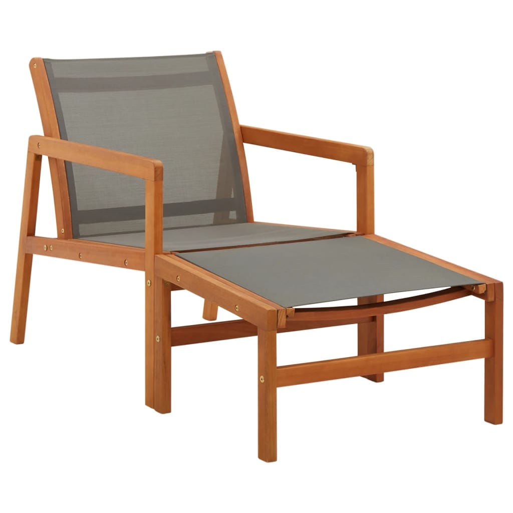 vidaXL Garden Chair With Footrest Grey Solid Eucalyptus & Textilene | SKU: 48698 | Barcode: 8719883826691