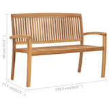 vidaXL 2-Seater Stacking Garden Bench 128.5 cm Solid Teak Wood | SKU: 49388 | Barcode: 8719883862989