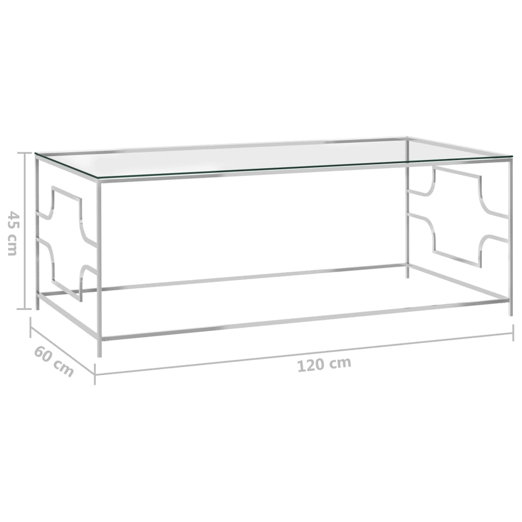 vidaXL Coffee Table Silver 120x60x45 cm Stainless Steel And Glass | SKU: 289029 | Barcode: 8720286011058
