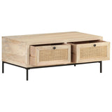vidaXL Coffee Table 90x50x37 cm Solid Mango Wood And Natural Cane | SKU: 323511 | Barcode: 8720286066645