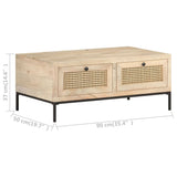 vidaXL Coffee Table 90x50x37 cm Solid Mango Wood And Natural Cane | SKU: 323511 | Barcode: 8720286066645