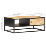 vidaXL Coffee Table With Carved Door 90x55x36 cm Rough Mango Wood | SKU: 320946 | Barcode: 8720286083178