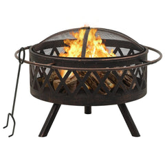 VidaXL Black & Brown Steel Rustic Firepit With Poker, XXL 76cm | SKU: 311885 | UPC: 8720286083321