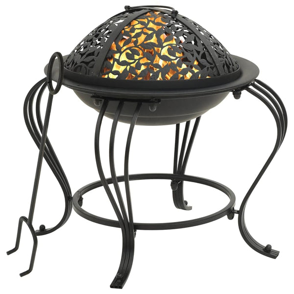 VidaXL Black Steel Garden Firepit With Poker, 49 x 49 x 44cm | SKU: 311886 | UPC: 8720286083338