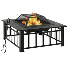 VidaXL Black Steel Garden Firepit With Poker, 81x81x47cm | SKU: 311888 | UPC: 8720286083352