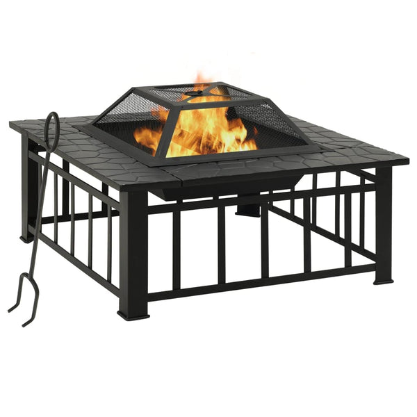 VidaXL Black Steel Garden Firepit With Poker, 81x81x47cm | SKU: 311888 | UPC: 8720286083352