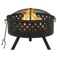 VidaXL Black Steel Firepit With Poker, XXL 68cm | SKU: 311890 | UPC: 8720286083369