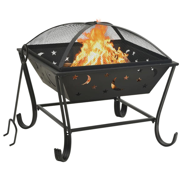 VidaXL Black Steel Firepit With Poker, XXL 62cm | SKU: 311893 | UPC: 8720286083390