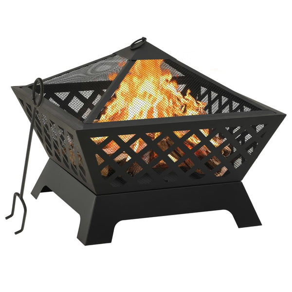 VidaXL Black Steel Firepit With Poker, XXL 64cm | SKU: 311894 | UPC: 8720286083406