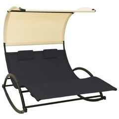 vidaXL Double Sun Lounger With Canopy Textilene Black & Cream | SKU: 310547 | Barcode: 8720286087008