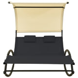 vidaXL Double Sun Lounger With Canopy Textilene Black & Cream | SKU: 310547 | Barcode: 8720286087008