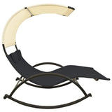 vidaXL Double Sun Lounger With Canopy Textilene Black & Cream | SKU: 310547 | Barcode: 8720286087008