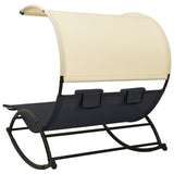 vidaXL Double Sun Lounger With Canopy Textilene Black & Cream | SKU: 310547 | Barcode: 8720286087008