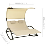 vidaXL Double Sun Lounger With Canopy Textilene Cream | SKU: 310548 | Barcode: 8720286087015