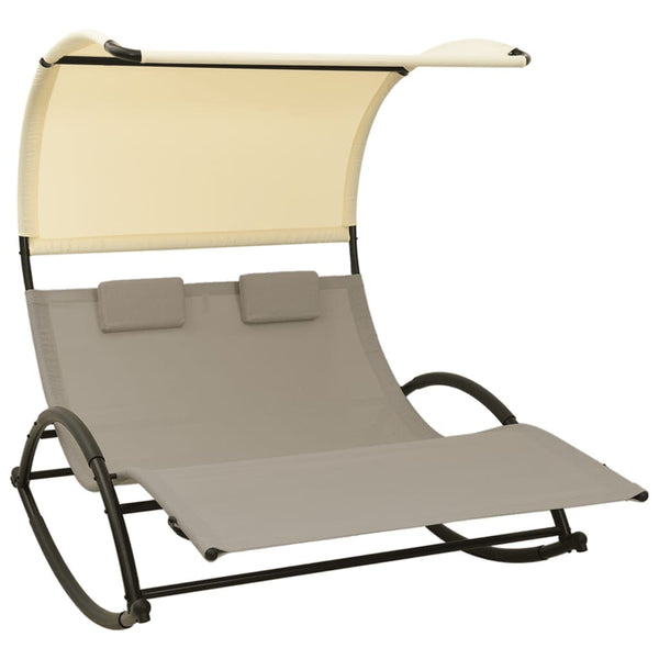 vidaXL Double Sun Lounger With Canopy Textilene Taupe & Cream | SKU: 310549 | Barcode: 8720286087022