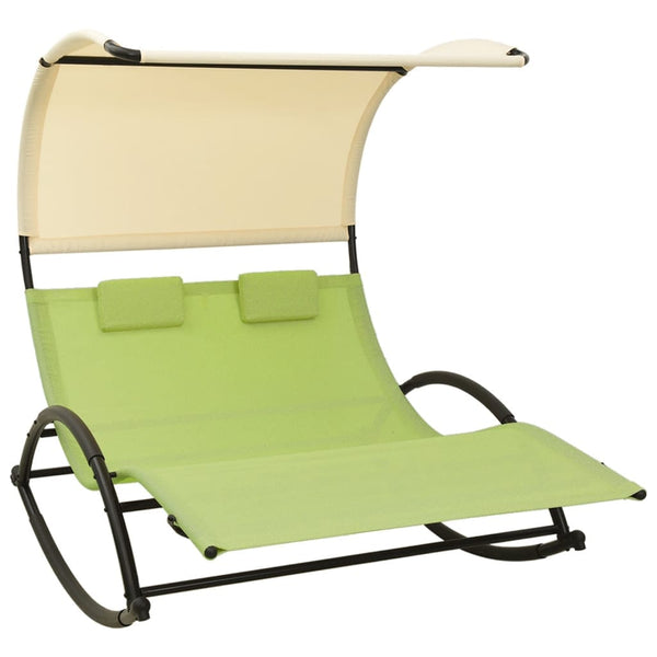 vidaXL Double Sun Lounger With Canopy Textilene Green & Cream | SKU: 310550 | Barcode: 8720286087039