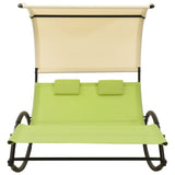 vidaXL Double Sun Lounger With Canopy Textilene Green & Cream | SKU: 310550 | Barcode: 8720286087039