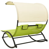 vidaXL Double Sun Lounger With Canopy Textilene Green & Cream | SKU: 310550 | Barcode: 8720286087039