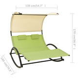 vidaXL Double Sun Lounger With Canopy Textilene Green & Cream | SKU: 310550 | Barcode: 8720286087039