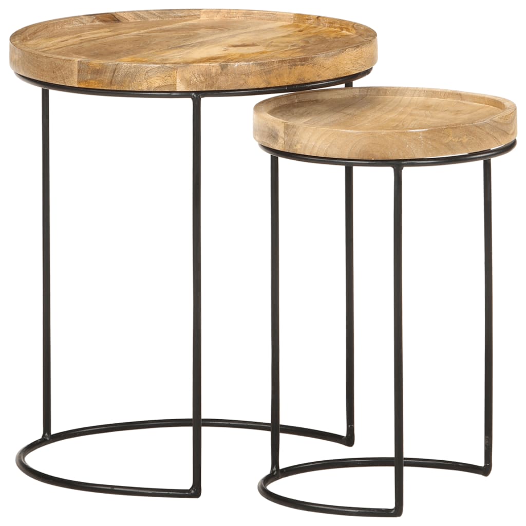 vidaXL 2 Piece Coffee Table Set Solid Mango Wood and Steel | SKU: 321705 | Barcode: 8720286105979