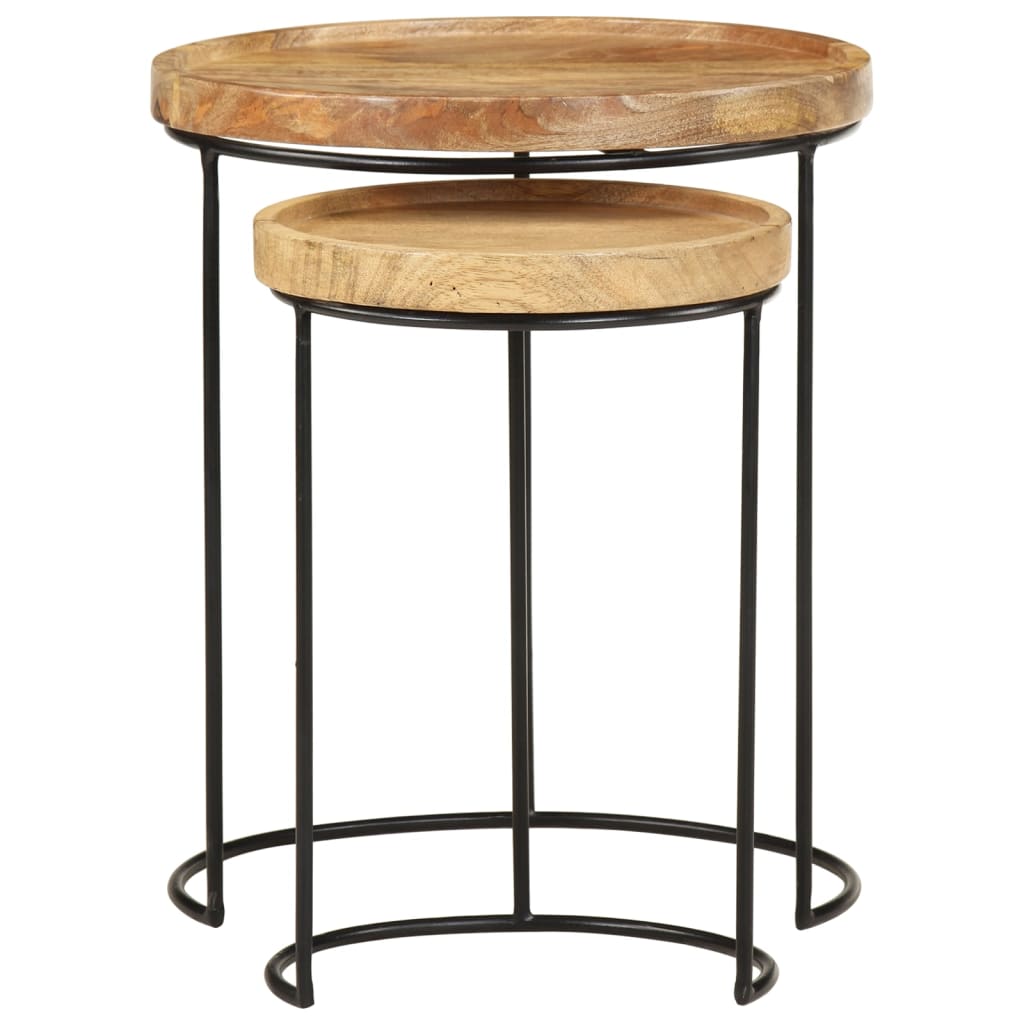 vidaXL 2 Piece Coffee Table Set Solid Mango Wood and Steel | SKU: 321705 | Barcode: 8720286105979