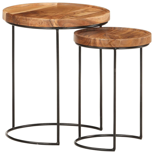 vidaXL 2 Piece Coffee Table Set Solid Acacia Wood and Steel | SKU: 321706 | Barcode: 8720286105986