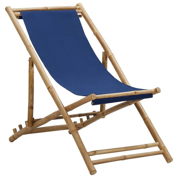 vidaXL Deck Chair Bamboo and Canvas Navy Blue | SKU: 313019 | Barcode: 8720286135280