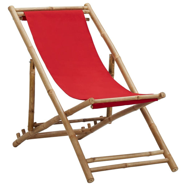 vidaXL Deck Chair Bamboo and Canvas Red | SKU: 313020 | Barcode: 8720286135297