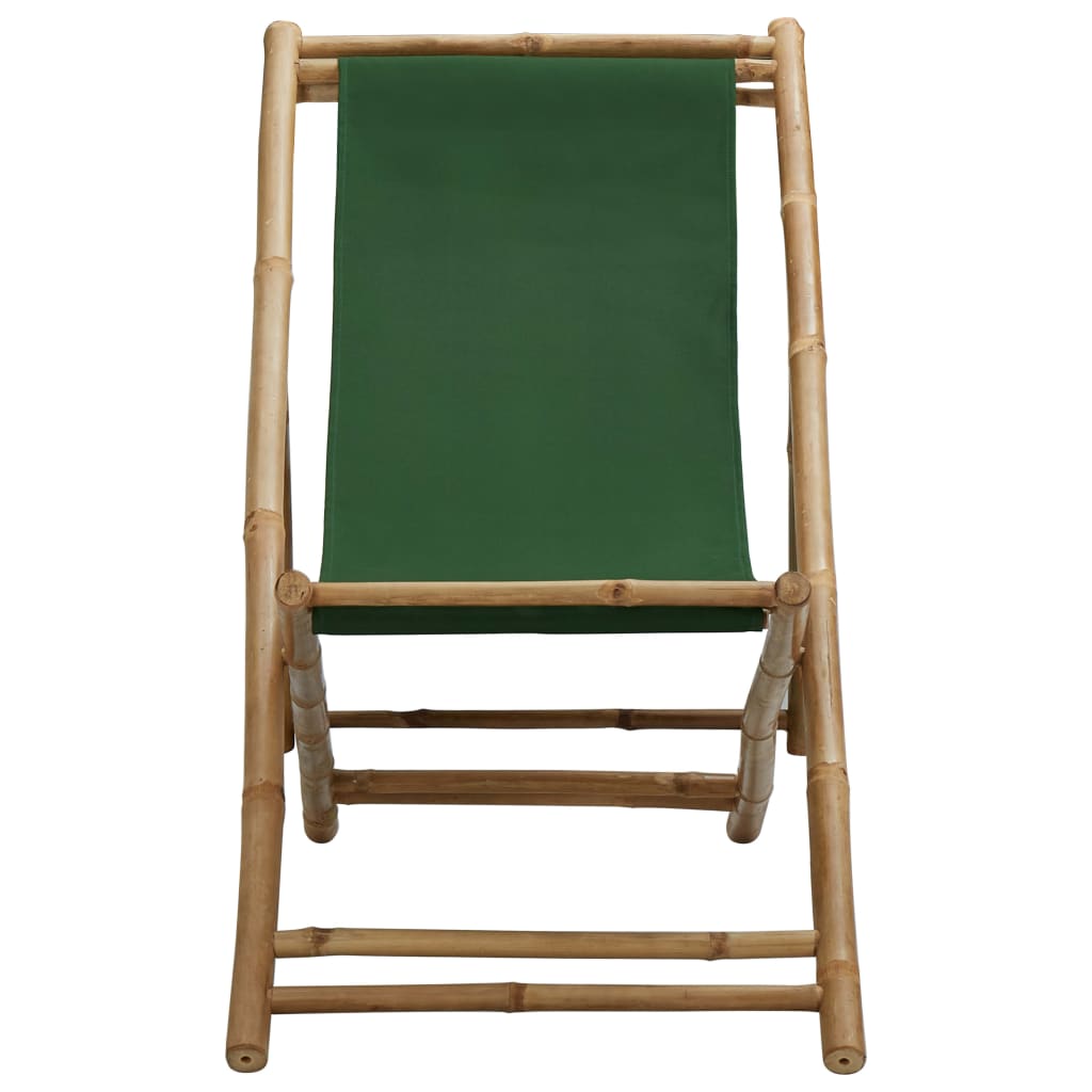vidaXL Deck Chair Bamboo and Canvas Green | SKU: 313021 | Barcode: 8720286135303