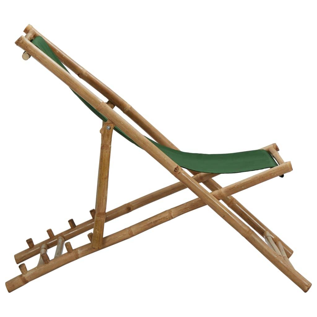 vidaXL Deck Chair Bamboo and Canvas Green | SKU: 313021 | Barcode: 8720286135303