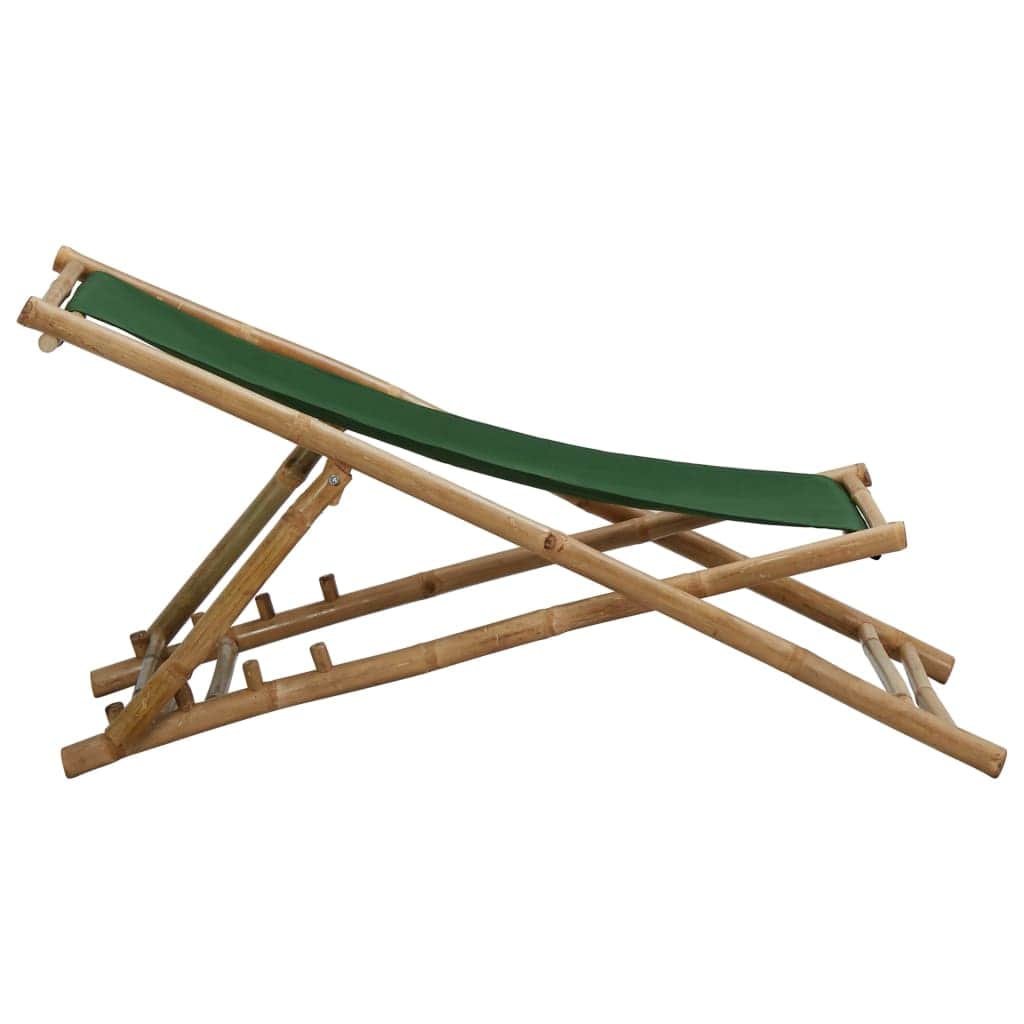 vidaXL Deck Chair Bamboo and Canvas Green | SKU: 313021 | Barcode: 8720286135303