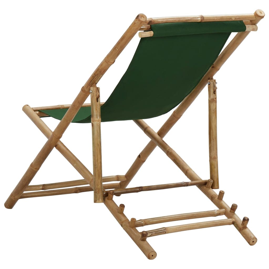 vidaXL Deck Chair Bamboo and Canvas Green | SKU: 313021 | Barcode: 8720286135303