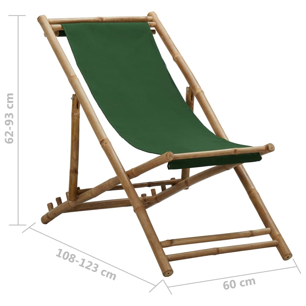 vidaXL Deck Chair Bamboo and Canvas Green | SKU: 313021 | Barcode: 8720286135303