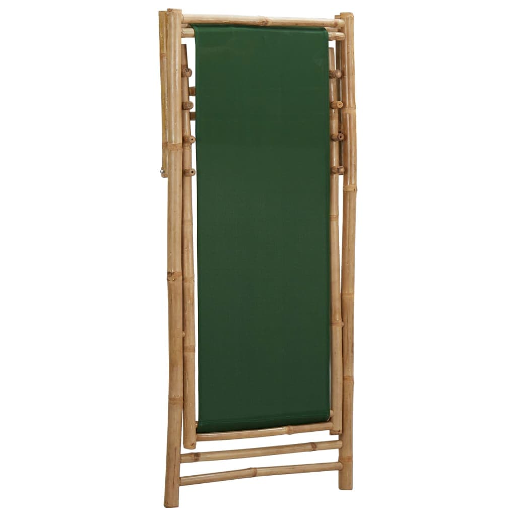 vidaXL Deck Chair Bamboo and Canvas Green | SKU: 313021 | Barcode: 8720286135303