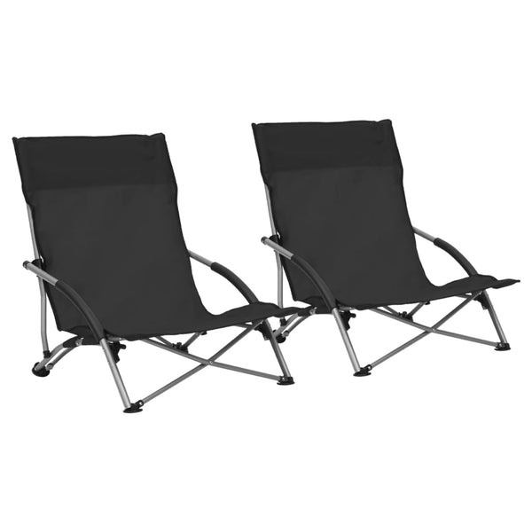 vidaXL Folding Beach Chairs 2 pcs Black Fabric | SKU: 312489 | Barcode: 8720286137000