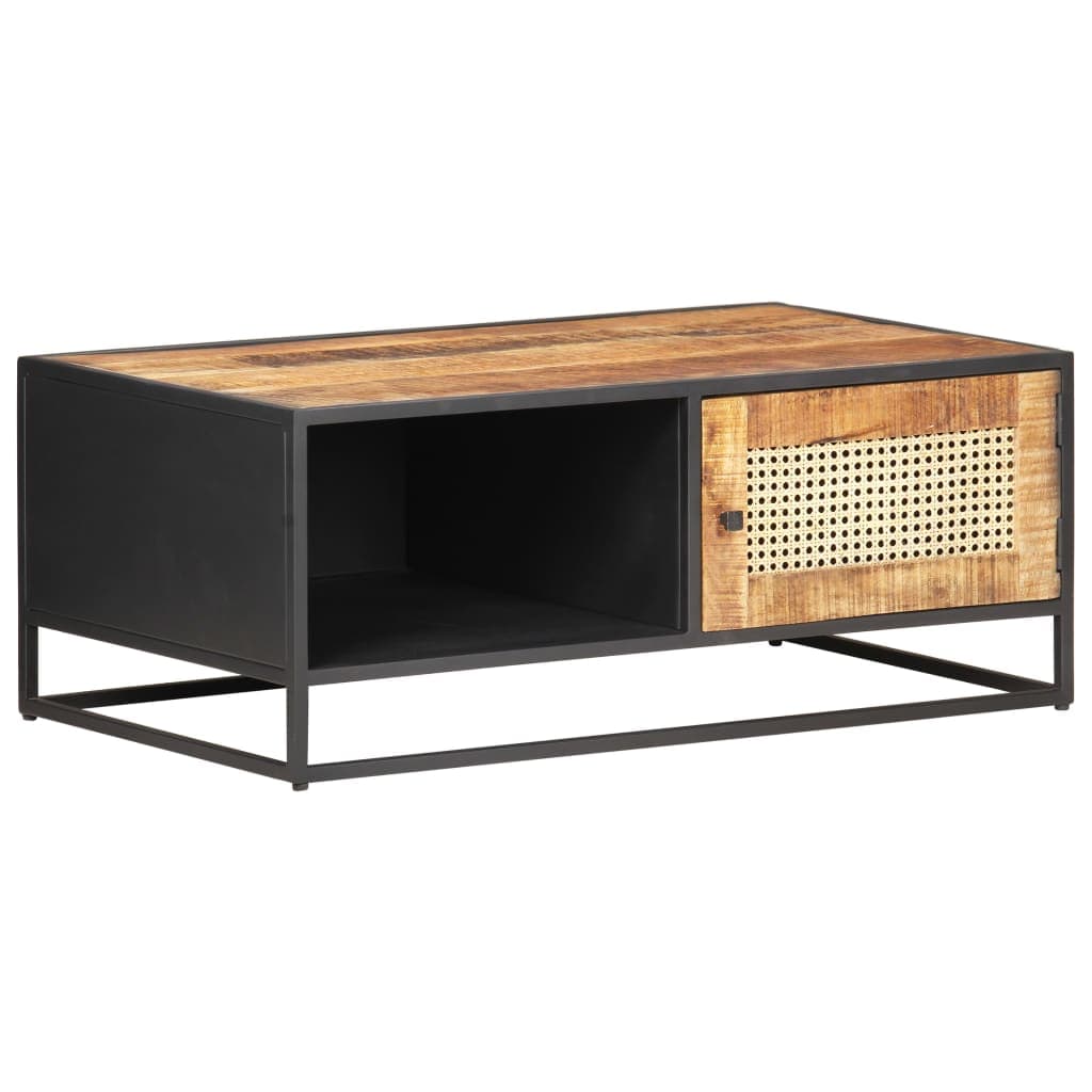 vidaXL Coffee Table 90x50x35 cm Rough Mango Wood And Natural Cane | SKU: 323143 | Barcode: 8720286142387