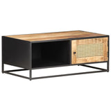 vidaXL Coffee Table 90x50x35 cm Rough Mango Wood And Natural Cane | SKU: 323143 | Barcode: 8720286142387