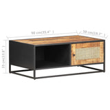 vidaXL Coffee Table 90x50x35 cm Rough Mango Wood And Natural Cane | SKU: 323143 | Barcode: 8720286142387