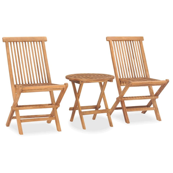 VidaXL Teak Wood 3 Piece Folding Outdoor Dining Set With Round Table | SKU: 315453 | UPC: 8720286208557