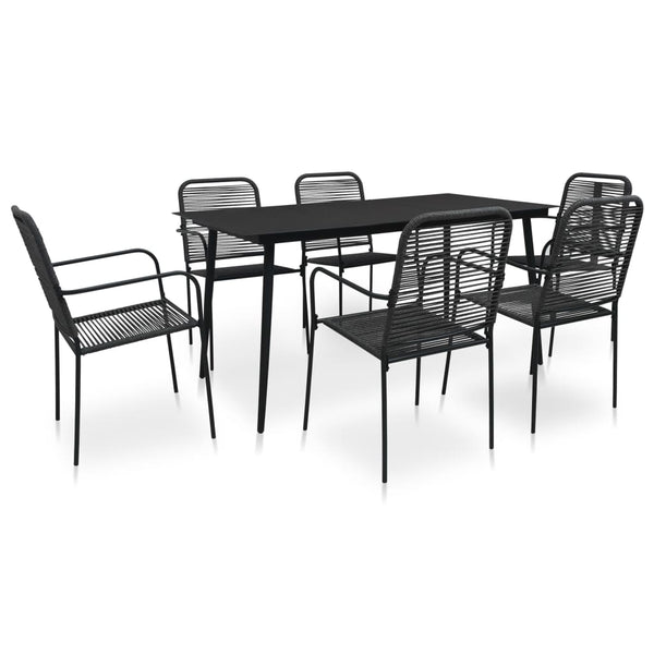 VidaXL Cotton Rope & Black Steel 7 Piece Dining Set (Shorter Table) | SKU: 3058278 | UPC: 8720286210222