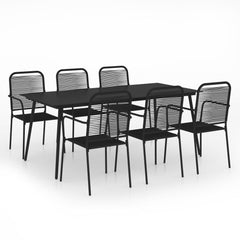 VidaXL Cotton Rope And Black Steel 7 Piece Garden Dining Set With Longer Table | SKU: 3058281 | UPC: 8720286210253