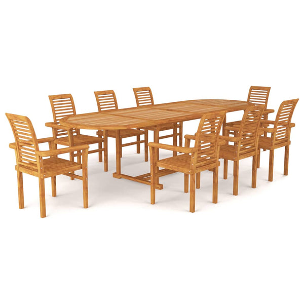 VidaXL Teak Wood 9 Piece Garden Dining Set With Oval Table | SKU 3059619  | UPC 8720286227558