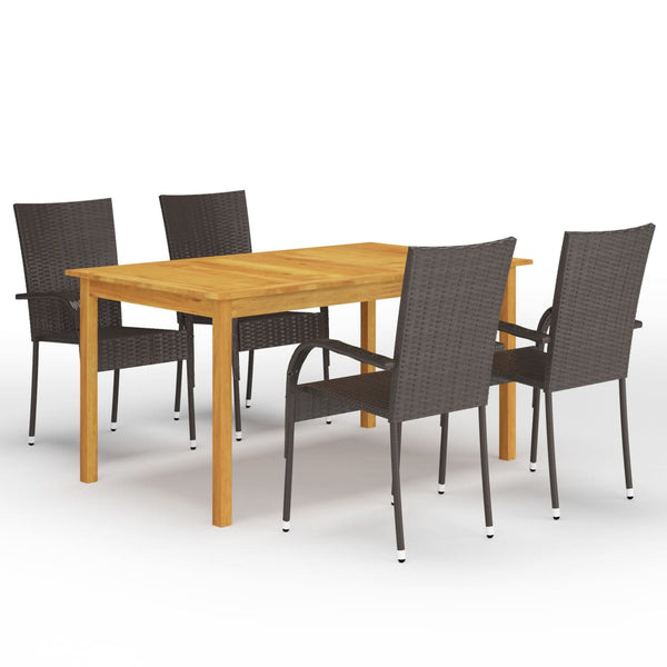 VidaXL 5 Piece Garden Dining Set (Acacia Table + Brown Rattan Chairs) | SKU: 3067783 | UPC: 8720286338292 | Weight: 39kg